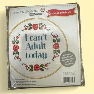 Dimensions "I Can't Adult Today" Cross Stitch Kit - White, Red, Green